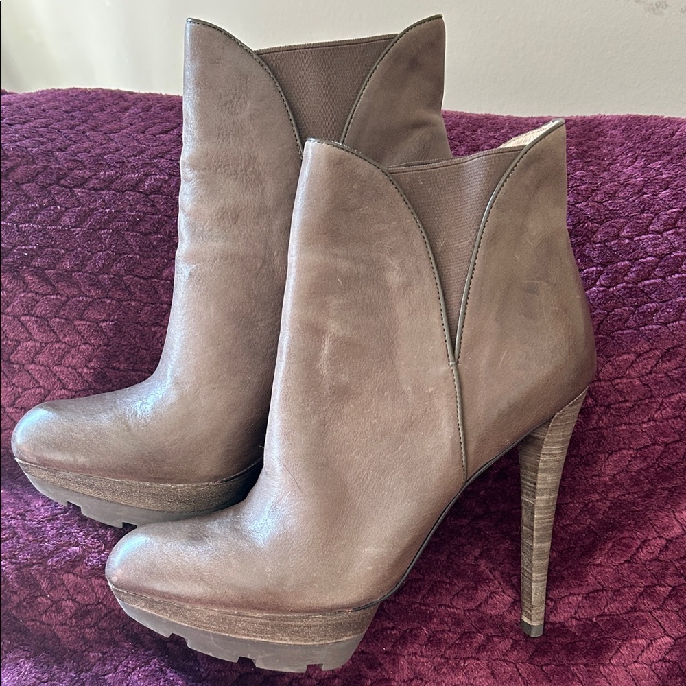 Jean-Michel Cazabat Taupe Heeled Platform Boots 10